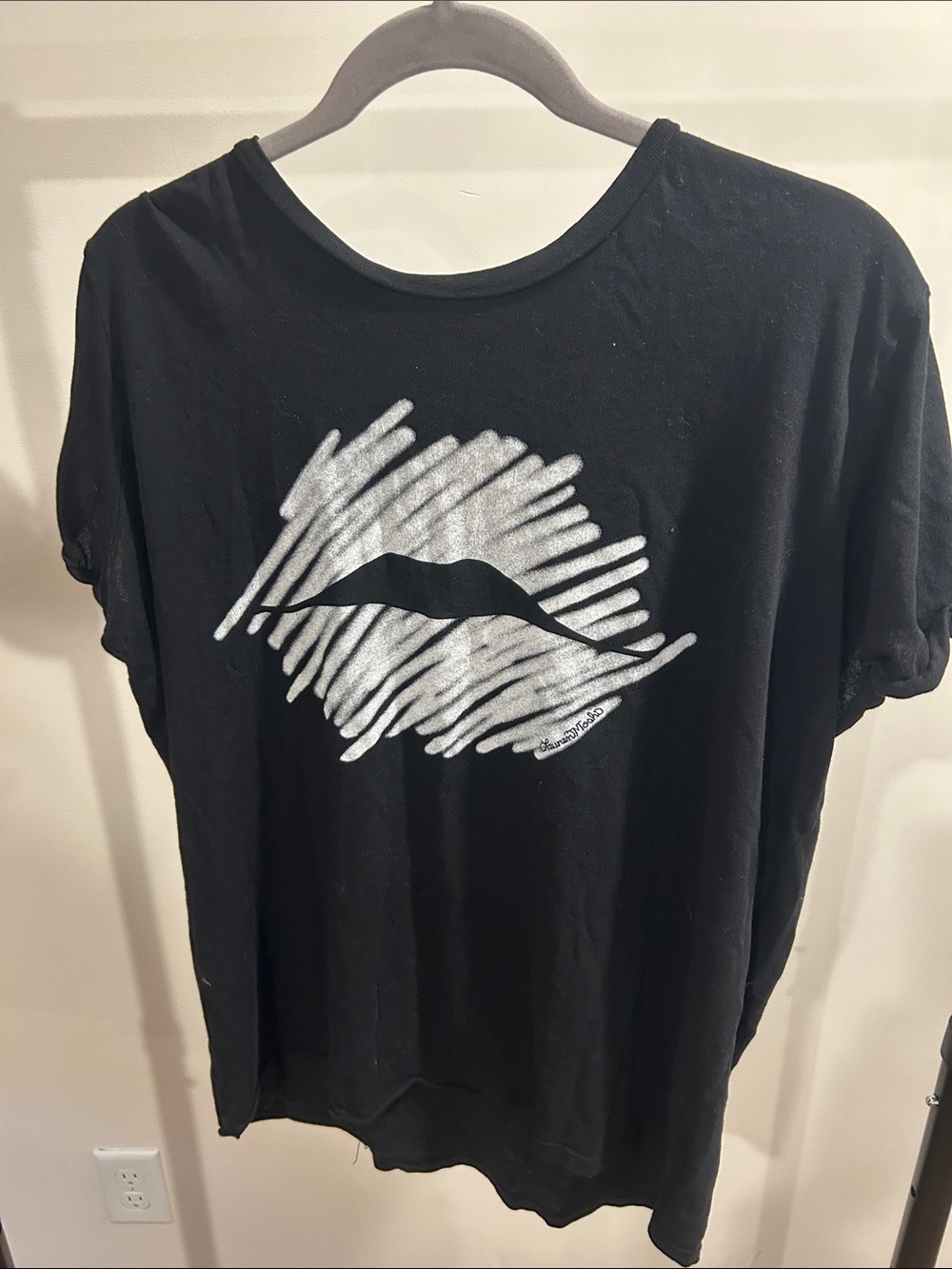 Lauren Moshi Black Short Sleeve Tee with White Lip Graphic